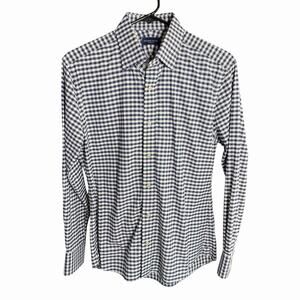 Proper Cloth Performance Button Up Shirt Men's Blue Check 15.5/32 Career Preppy
